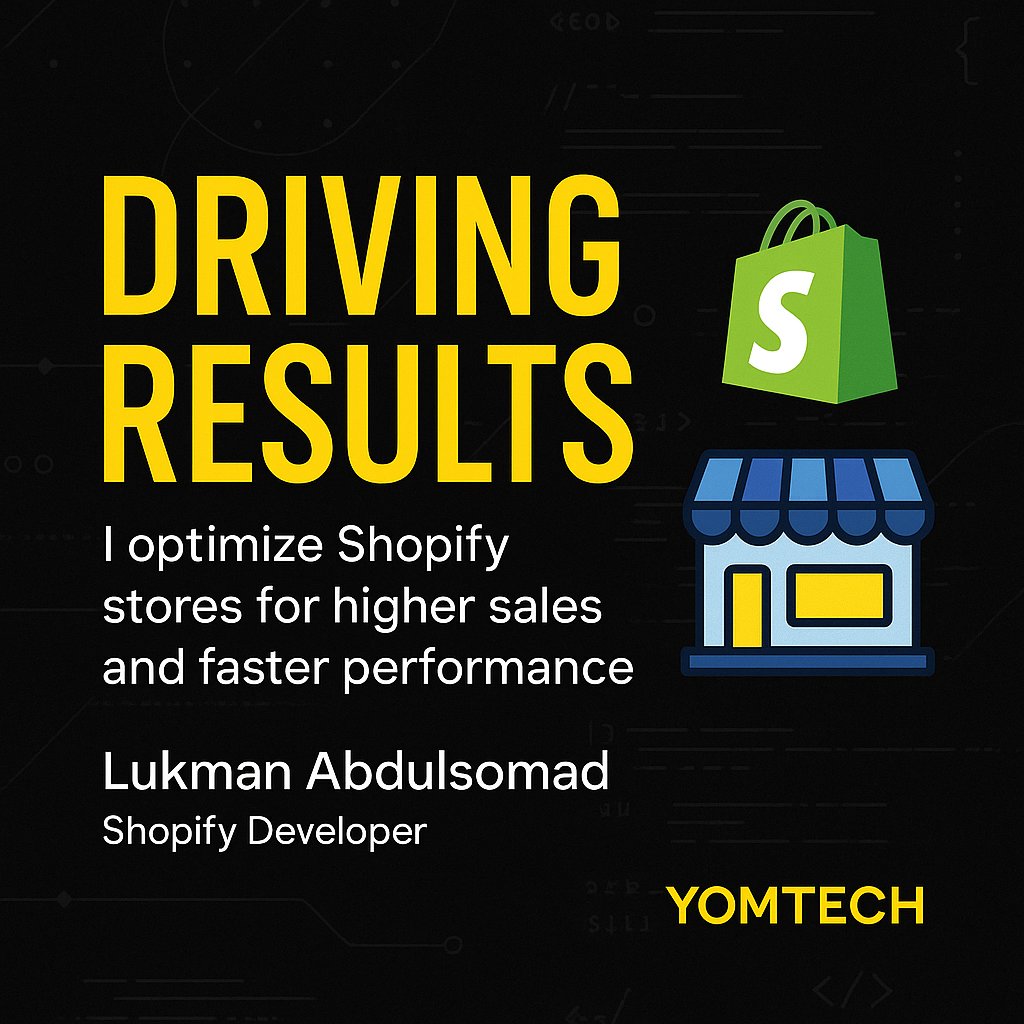 LukmanAbdu33543's tweet image. Driving Results—Who I Am
I’m Lukman Abdulsomad—building sleek, high-converting stores.
⚡ Fast performance
📈 More sales
📱 Mobile-first
DM "MEor visit lukmanabdulsoma.journoportfolio.com to level up your store!
#ShopifyExpert #EcommerceDeveloper #Yomtech