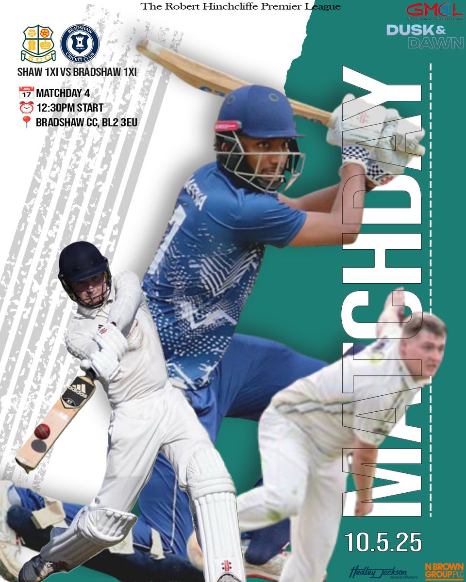 Shaw Cricket Club (@shawcricketclub) on Twitter photo It's matchday 4 in the Robert Hinchcliffe Premier League and the 1XI take on <a href="/BradshawCricket/">Bradshaw CC</a>
⏰️ 12:30pm start
📌 Bradshaw CC, BL2 3EU
We hope to see many of you travelling to support the 1XI as they look to find their opening win 💛💚 It's matchday 4 in the Robert Hinchcliffe Premier League and the 1XI take on <a href="/BradshawCricket/">Bradshaw CC</a>
⏰️ 12:30pm start
📌 Bradshaw CC, BL2 3EU
We hope to see many of you travelling to support the 1XI as they look to find their opening win 💛💚