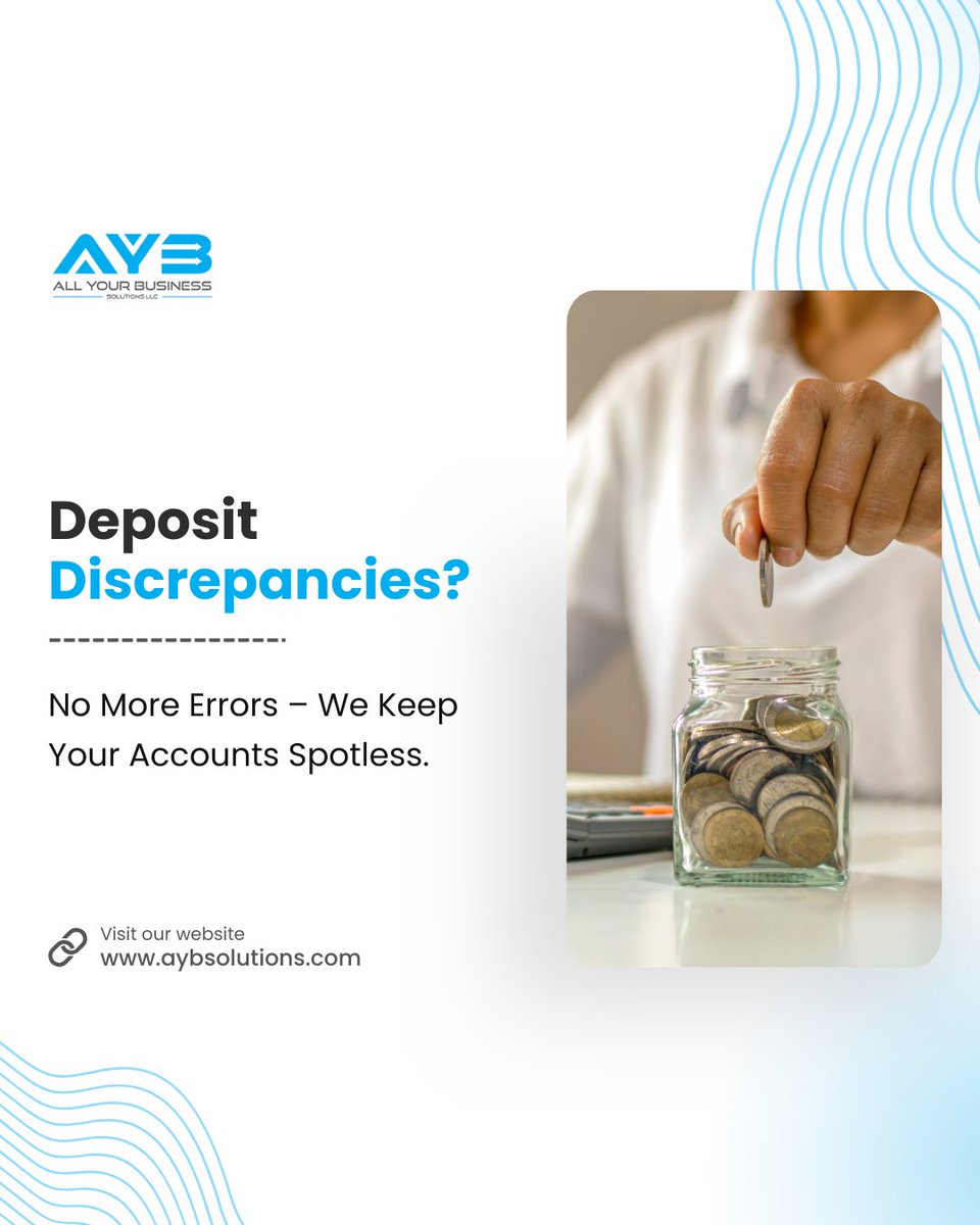 AYBSolutions's tweet image. Deposit discrepancies causing headaches? Let us handle it!

AYB Solutions ensures your accounts stay accurate and error-free. No more mistakes, just clean, reliable records.

👉Visit us at aybsolutions.com

#ErrorFreeAccounting #AccurateDeposits #FinanceSolutions
