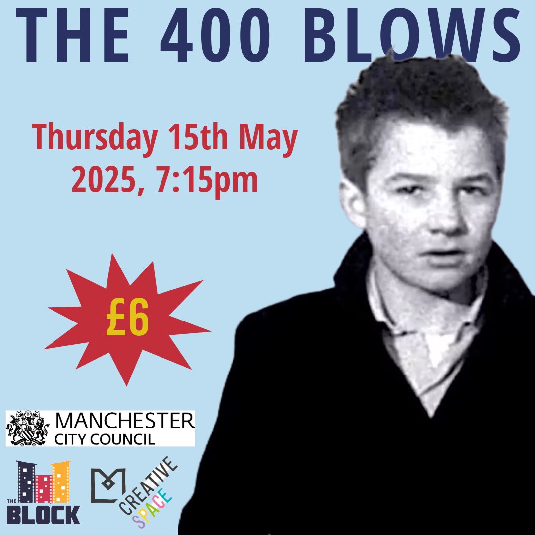 Our next screening is The 400 Blows, a cornerstone of world cinema and a defining work of the French New Wave 🎬

Tickets can be purchased online or on the door 🎟️ 
 
blockcinema.org