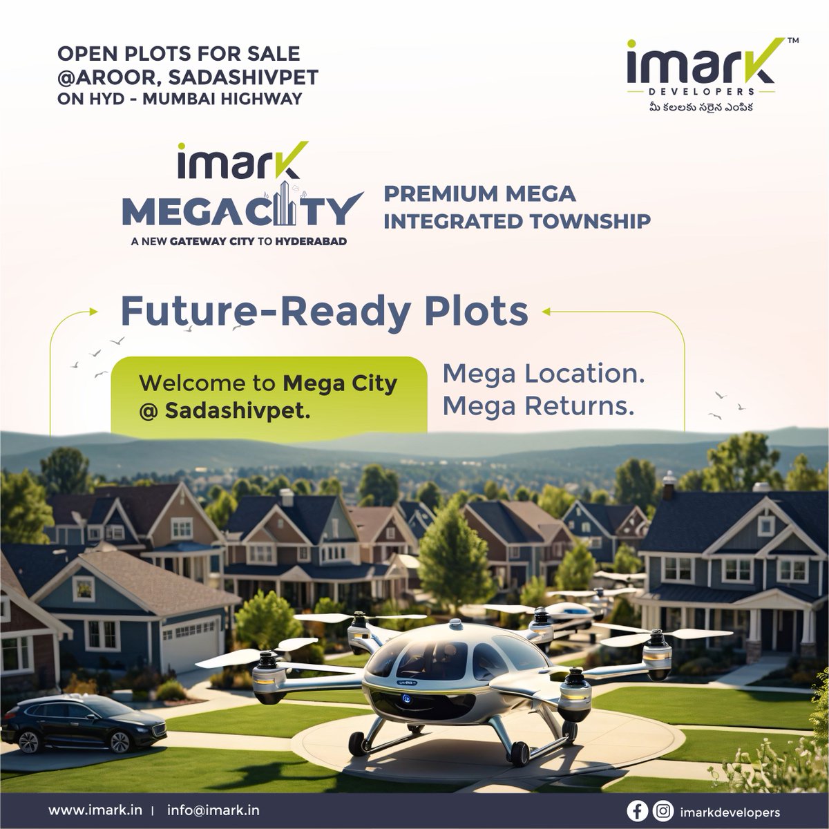 iMarkDevelopers's tweet photo. Future-Ready Plots at Sadashivpet! Step into a world of growth with iMark Mega City – a premium mega integrated township on the HYD-Mumbai highway.  ✅Prime Location 📷High Returns 📷#iMarkMegaCity #OpenPlotsForSale #HyderabadRealEstate #FutureReadyPlots https://t.co/FMvpPeNMGC