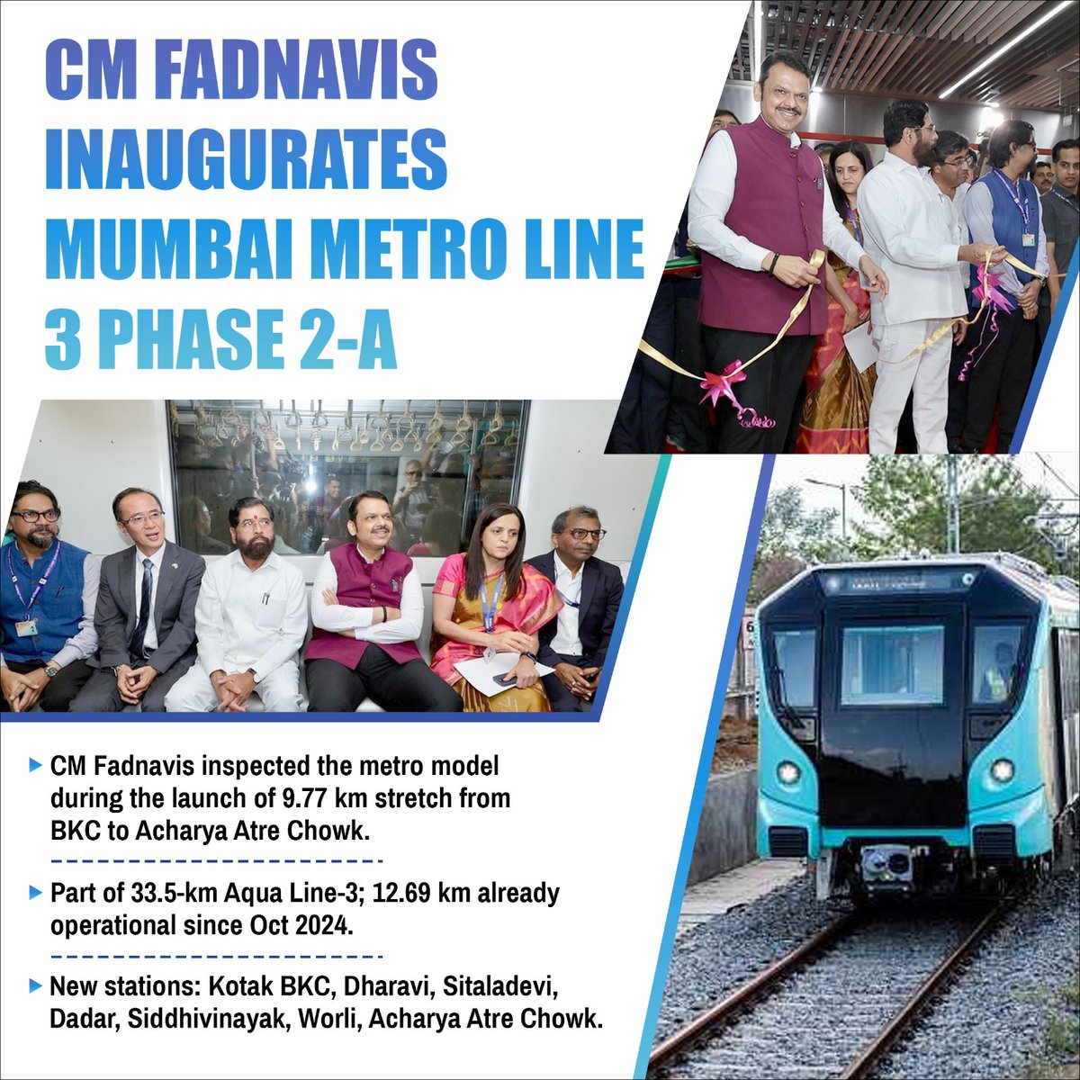 𝗞𝗿𝗶𝘀𝗵𝗻𝗮𝗣𝗿𝗲𝗲𝘁𝗶 (@krishnavallabhi) on Twitter photo Maharashtra Chief Minister <a href="/Dev_Fadnavis/">Devendra Fadnavis</a> and Deputy Chief Minister Eknath Shinde inaugurated the second phase of Mumbai Metro-3, which covers a 9.6 km stretch between Bandra Kurla Complex (BKC) and Acharya Atre Chowk (Worli) Maharashtra Chief Minister <a href="/Dev_Fadnavis/">Devendra Fadnavis</a> and Deputy Chief Minister Eknath Shinde inaugurated the second phase of Mumbai Metro-3, which covers a 9.6 km stretch between Bandra Kurla Complex (BKC) and Acharya Atre Chowk (Worli)