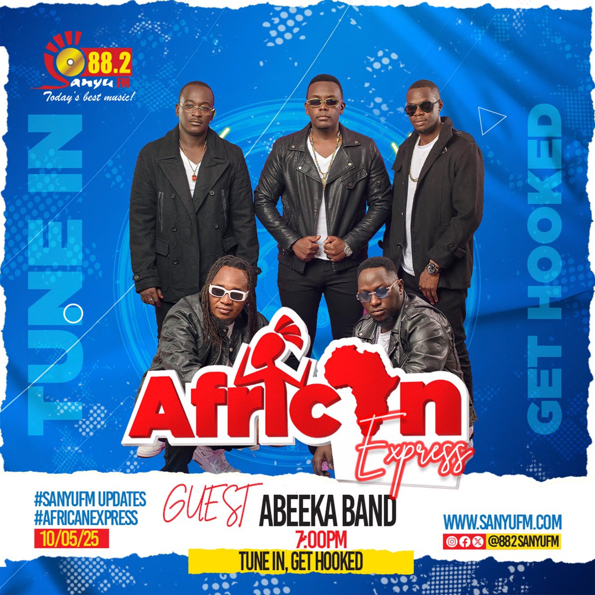 882SanyuFM's tweet image. Get ready for an unforgettable ride on the African Express!
@Abeeka_band is pulling up with fire vibes this 10th May at 7:00PM on 88.2 Sanyu FM.
Tune in, Get Hooked!
#AfricanExpress #SanyuFM #LiveMusicVibes