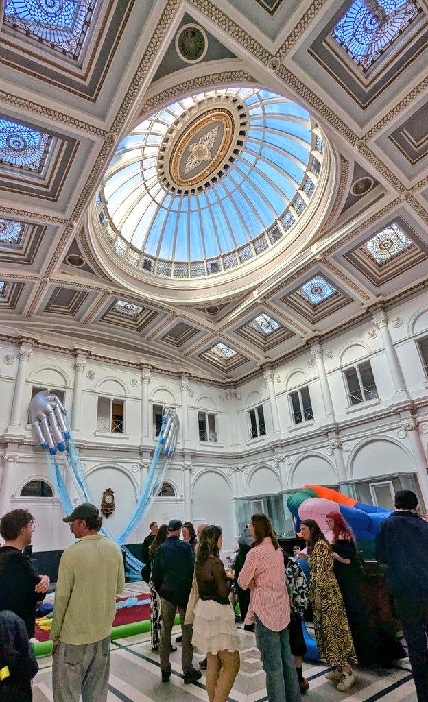 newglasgowsoc's tweet photo. Came across with the opening of #OuterSpaces' Bank Commissions show yesterday. It's great to see the atrium creatively revived with art. The furniture from the former #Clydesdale Bank remains. Thanks to the sunny weather 🌞 the atrium is naturally lit. Look at the dome 😍😍 https://t.co/RvM1KO9dQ8