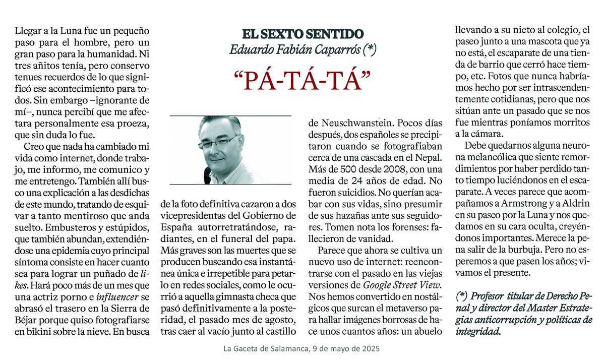 Eduardo Fabián C. (@caporrismo) on Twitter photo Para salir guapos en las fotos, muchos pronuncian "whisky" o "cheese". En España, la palabra mágica es "patata", marcando las sílabas. Dudo que la patata se cultive en la Luna, pero muchos hortelanos insisten desde su cara oculta. Metáforas en <a href="/LaGacetaSA/">La Gaceta de Salamanca</a>. lagacetadesalamanca.es/opinion/firmas… Para salir guapos en las fotos, muchos pronuncian "whisky" o "cheese". En España, la palabra mágica es "patata", marcando las sílabas. Dudo que la patata se cultive en la Luna, pero muchos hortelanos insisten desde su cara oculta. Metáforas en <a href="/LaGacetaSA/">La Gaceta de Salamanca</a>. lagacetadesalamanca.es/opinion/firmas…