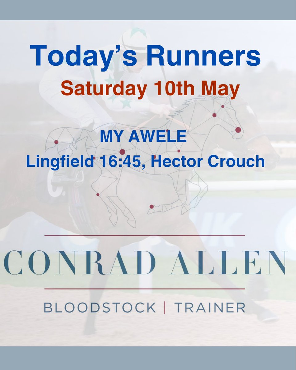 Today, we have one runner at <a href="/LingfieldPark/">Lingfield Park</a> 🐎🌞
<a href="/shadowfax500/">Conrad Allen</a> 
<a href="/HectorCrouch/">Hector Crouch</a>