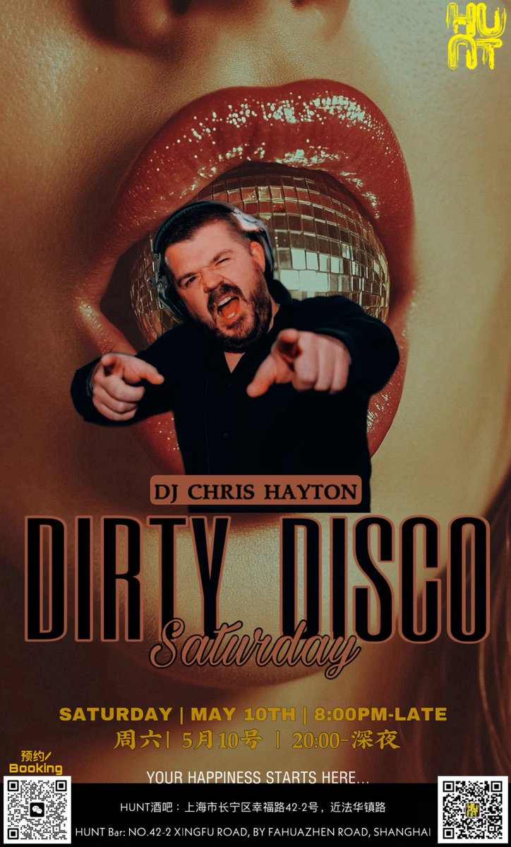 HuntShanghai's tweet photo. Dirty Disco Night with DJ Chris Hayton , Bartender Billy 💪🐻

Address: HUNT bar: 长宁区幸福路42-2号 。
                                    No.42-2 xingfu rd
#HUNTbar #HUNTshanghai #幸福42 #上海HUNT酒吧 #YourHappinessStartsHere #LGBT #上海g吧 #Gayparty #cocktailbar 
#bear #disco https://t.co/2DQwQGCHho
