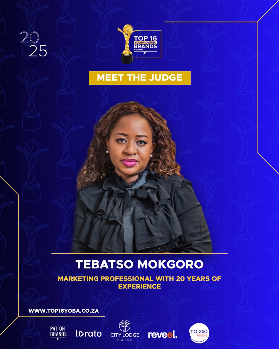 Meet Tebatso Mokgoro, our #Top16YOBAs judge! With 20+ years of marketing experience with global brands across industries. Passionate about driving transformation &amp; growth in SA, especially for black industrialists &amp; businesses #MeetTheJudges
