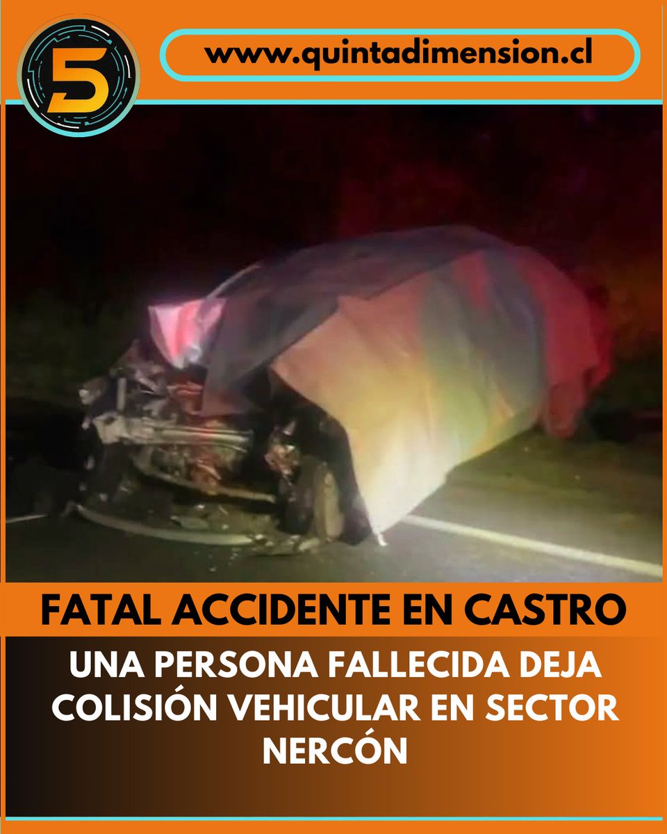 5dimension_cl's tweet photo. 🔴 #Castro #Chiloé: Fatal colisión vehicular se registró esta madrugada de sábado 10 de mayo en Sector #Nercon, donde un vehículo y un camión colisionaron frontalmente, dejando el conductor del vehículo menor, lamentablemente fallecido. Unidades de emergencia trabajan en el lugar https://t.co/1rEcid8MXq
