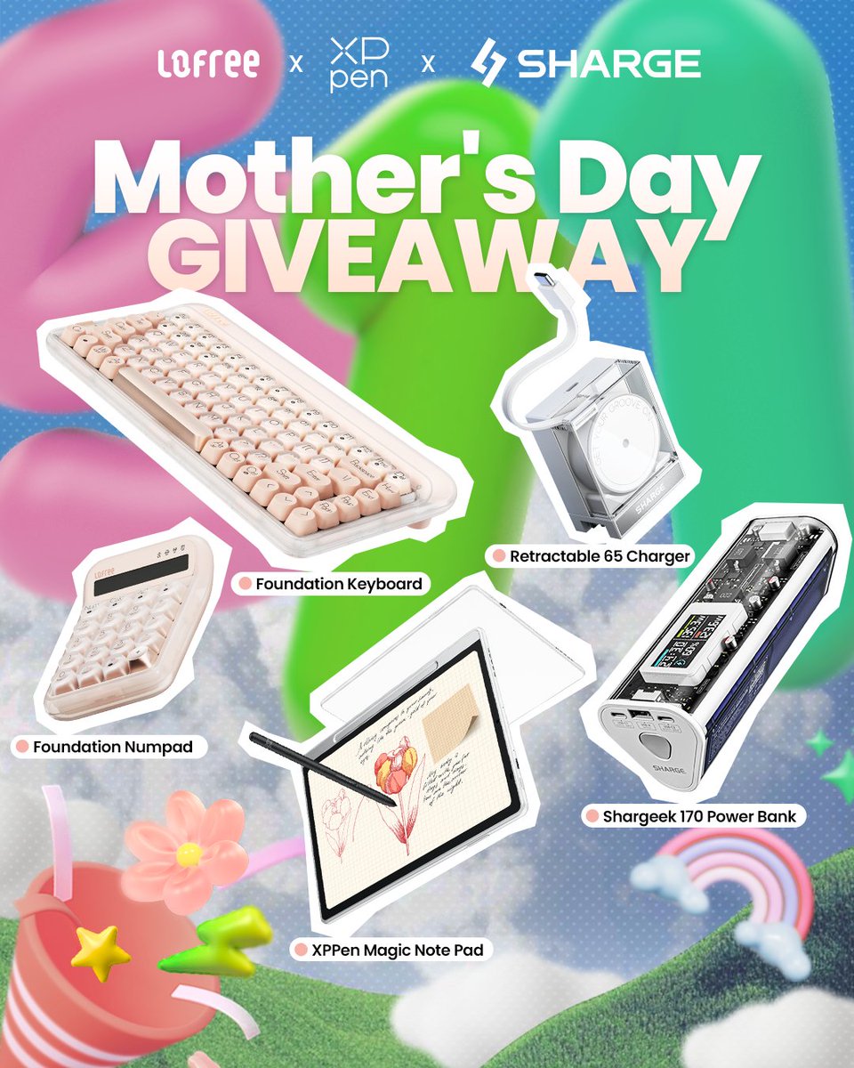🌷 Mother's Day #Giveaway🌷
Win the dream desk setup with <a href="/sharge_official/">SHARGE</a> × <a href="/lofreeco/">Lofree</a> × <a href="/xppenusa/">XPPen USA</a>!

Get in:
1️⃣ Follow &amp; Like &amp; RT 𝘼𝙇𝙇 3 accounts.
2️⃣ Tag a friend.
Bonus: Comment "My mom needs this!" / Follow our Discord or Pinterest— link in bio!

Ends 5/18. Open worldwide.