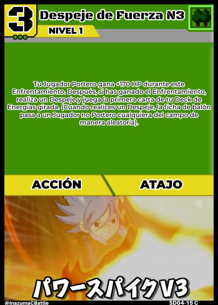 InazumaCBattle's tweet photo. Feliz Fin de Semana a todo el mundo!

🟢SD04-08 Ness Biicha
🟢SD04-14 Despeje de Fuerza
🟢SD04-15 Despeje de Fuerza N3
🟡SD04-23 Miximax Trans: Zhuge Liang

#InazumaCardBattle #InazumaEleven #InazumaElevenGo https://t.co/Q8mzNXY3pd