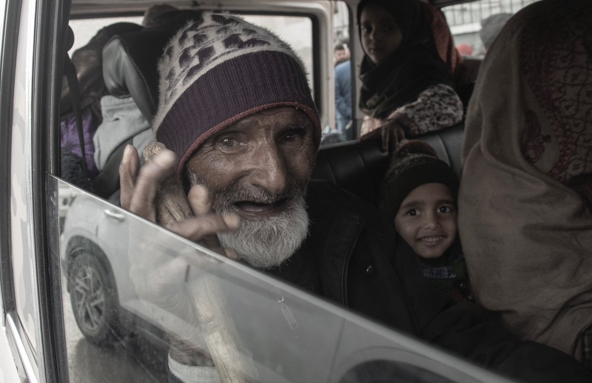 Ahmed Ali, 90, a resident of Uri region commutes to a safer locality with his family on 9 May, 2025 as tensions escalate amid cross border shelling across the Line of Control.