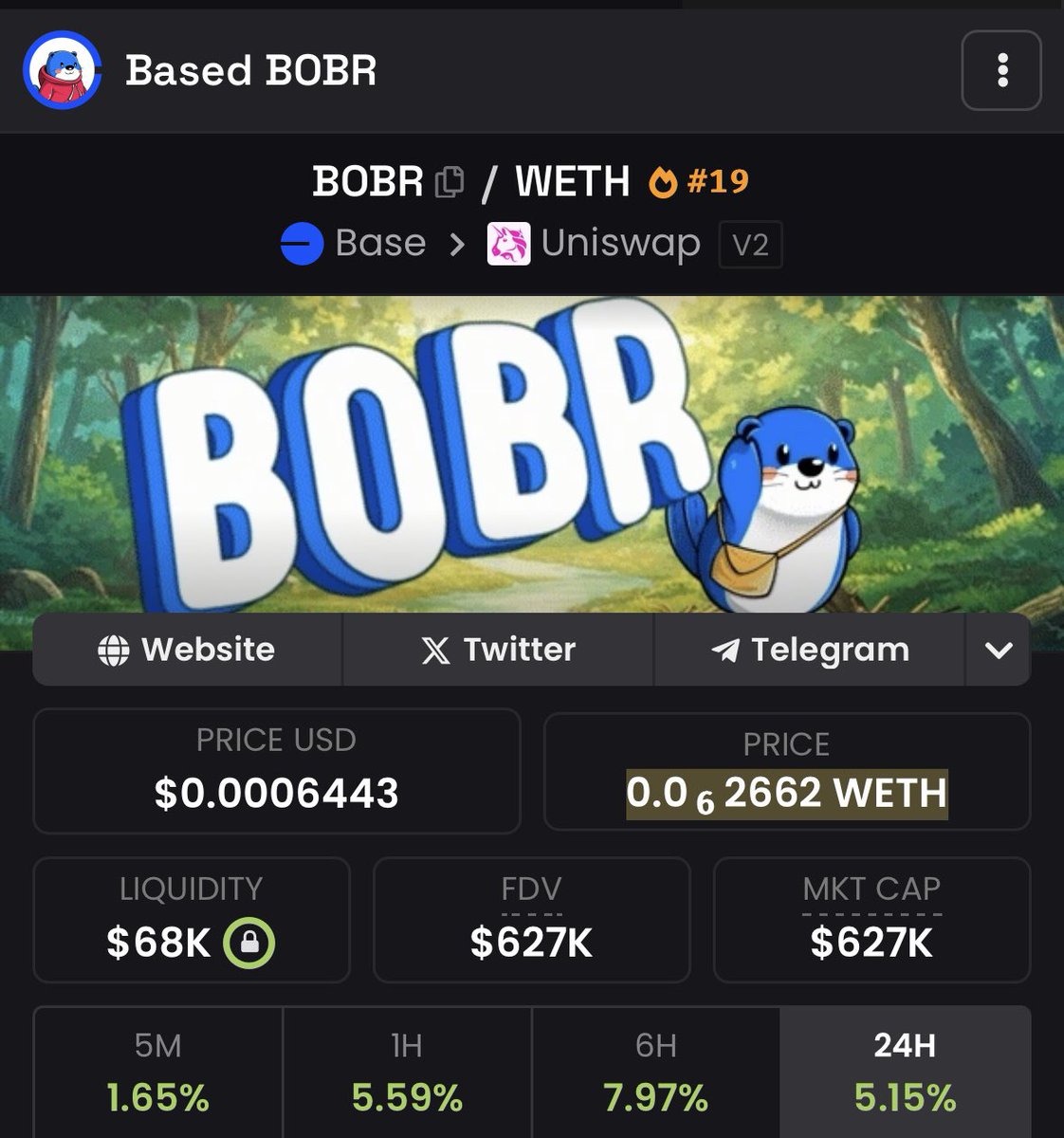 yourwifeETH's tweet image. It seems pretty clear to me that $BOBR is set to go higher. Recently seeing wallets holding over 1% of BOBR supply adding at this level. These wallets have tens of thousands in other coins also. Seems people with money are bullish and adding at this level. 

Next leg soon…