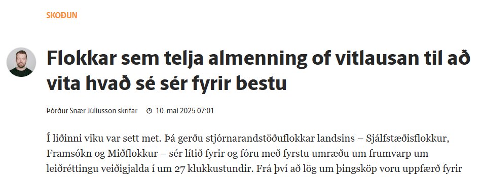 Hélt í eitt augnablik að Þórður Snær væri hér að tala um þéttingar-og bílastæðastefnu flokkanna í borgarstjórn 😀