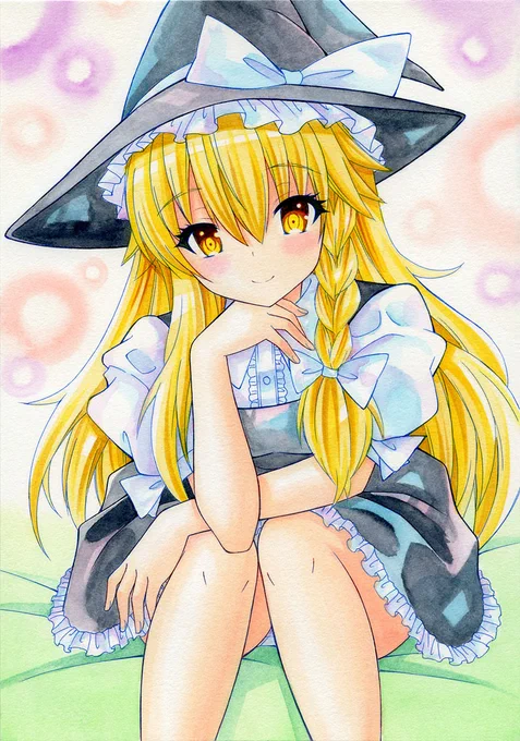 こんばんは。東方Project霧雨魔理沙ちゃんアナログイラストです。 
