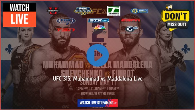 ufcstreamstv8k's tweet photo. Get the live coverage of UFC 315: Muhammad vs. Della Maddalena from Bell Centre in Montreal on May 10, 2025 on ESPN, including the main card and prelims. #UFC315 #UFC #UFC315Live #UFCStreams #MuhammadMaddalena #Maddalena #Muhammad https://t.co/qEWhSvgSl3