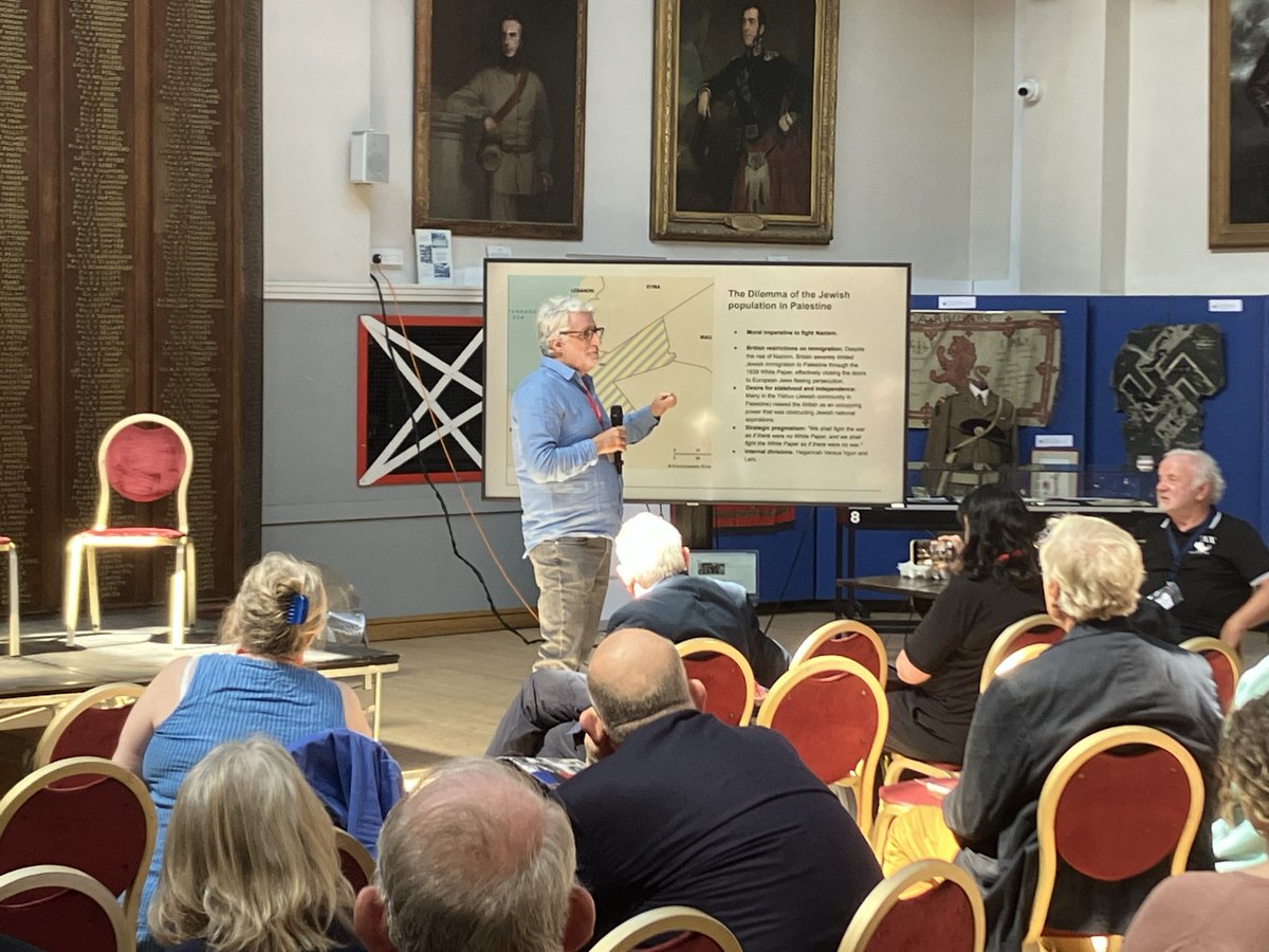 ww2research's tweet image. Professor Ronny Razin (Head of @LSEEcon) speaking about the Jewish Brigade during WW2.
Happening at the Peace in Europe Conference at the London Scottish Museum @EGPOSullivan