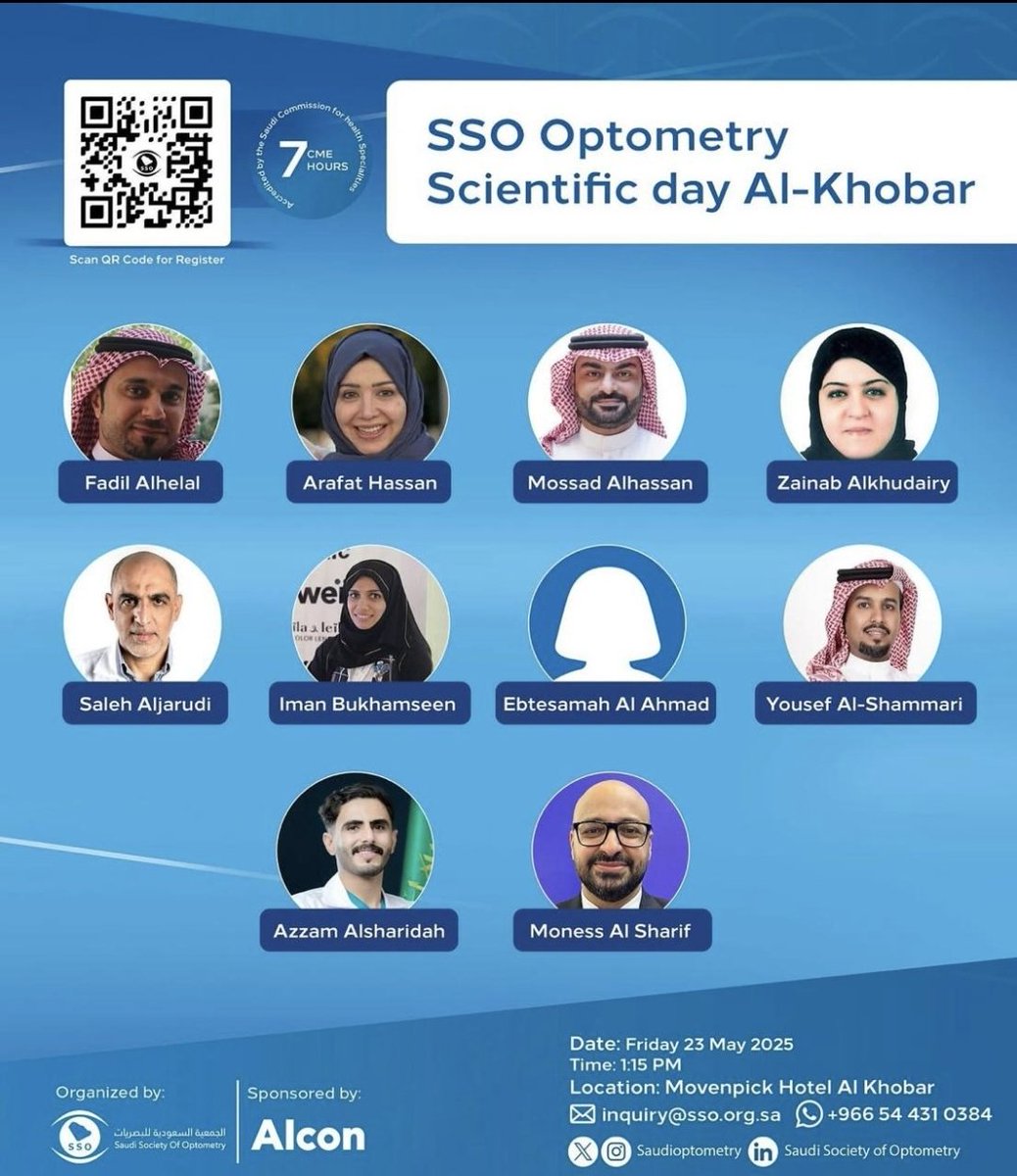 اليوم العلمي للبصريات في المنطقه الشرقيه 
7 ساعات علمية 
بحضور نخبة من اخصائي اليصريات المتخصصين في المنطقه الشرقيه و يشرفنا حضور ضيفنا المميز الدكتور يوسف الشمري . 

شكر خاص للجمعية السعوديه للبصريات و القائمين علئ تجهيز أفضل اللقاءات العلمية حول مناظق المملكة