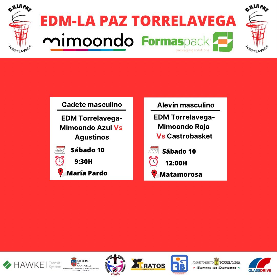 🏀| Estos son los partidos que disputamos esta semana.

¡¡Mucha suerte!!💪🏀❤️

#BaloncestoTorrelavega
#SomosLaPaz