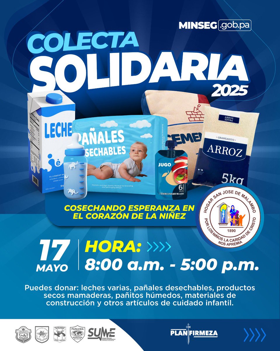 MinSegPma's tweet image. Apoyar a los que más lo necesitan siempre debe ser una prioridad, por eso este sábado 17 de mayo acude y se parte de la gran Colecta Solidaria a beneficio de los niños del Hogar San José de Malambo.
#PlanFirmeza
#ConPasoFirme
