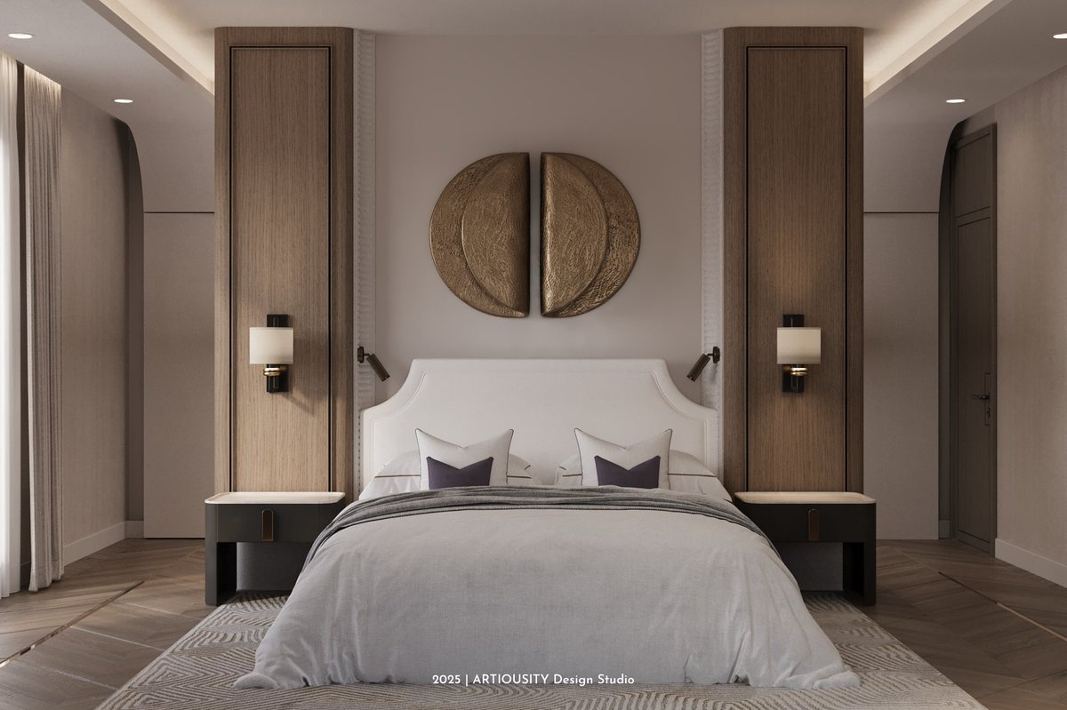 artiousity's tweet photo. Soft Elegance with a Royal Presence
الدمام، حي النزهة
خدمة تصميم داخلي

غرفة نوم ماستر، تجمع الهدوء و فخامة.
مزجنا فيها بين الخطوط الناعمة لفن الآرت ديكو،
وتطعيمات الذهب والأسود اللي تعطي الإحساس بالترف بدون مبالغة.

#تصميم_غرف_نوم #آرت_ديكو
#arti_interiordesign #arti_interiors https://t.co/ikZyqUYPnm