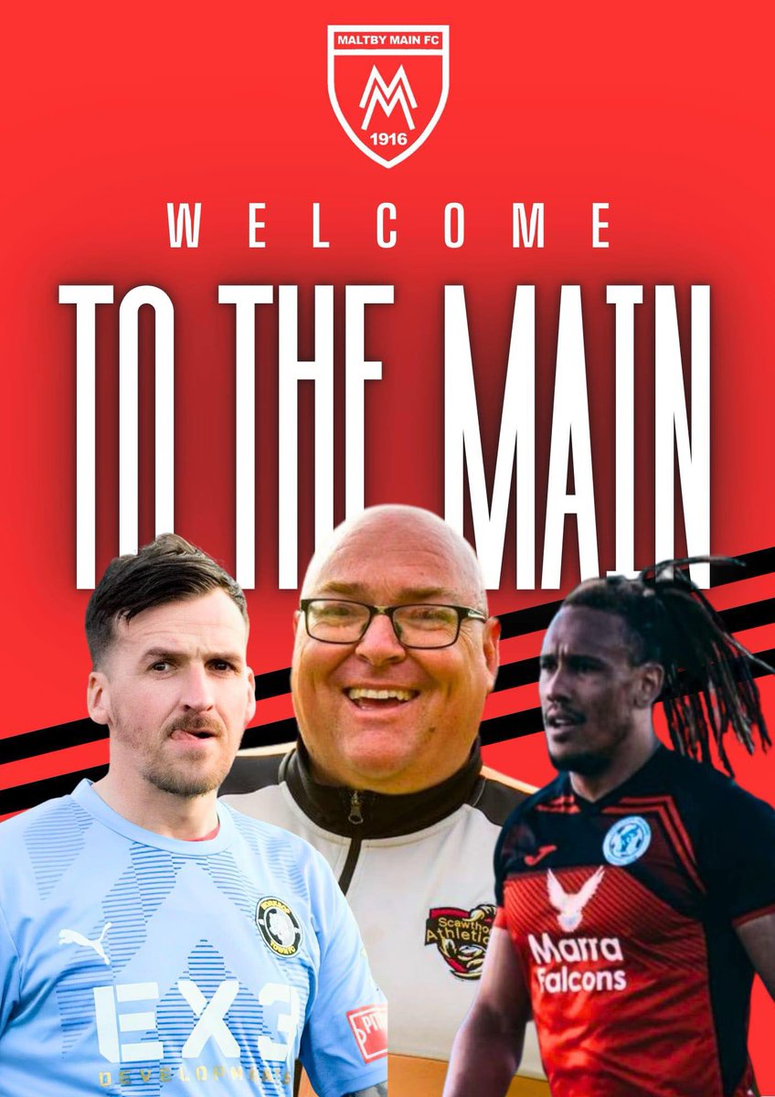 Maltby Main would like to welcome our new management team of James Kaye, Leon Osbourne and Liam Hardy. <a href="/jamk359/">James Kaye</a> <a href="/LeonOzOsborne/">Oz</a> <a href="/Liam_Hardy/">Liam Hardy</a> 

James will be joining as mens first team manager, Leon as assistant manager and Liam as player/first team coach.

UTM ⚽️