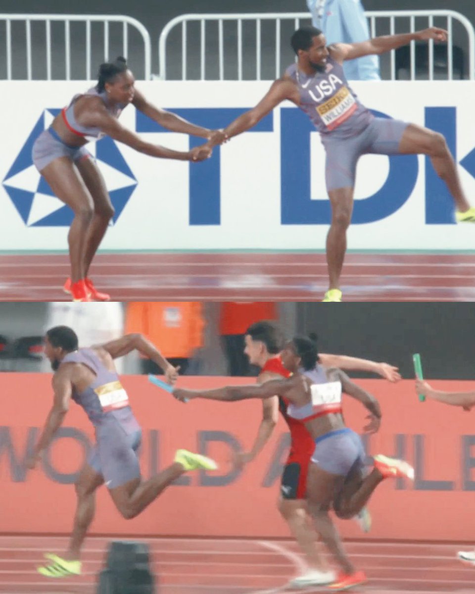 🇺🇸Team USA fail to complete the woman to man handoff in their mixed 4x100m heat. #WorldRelays