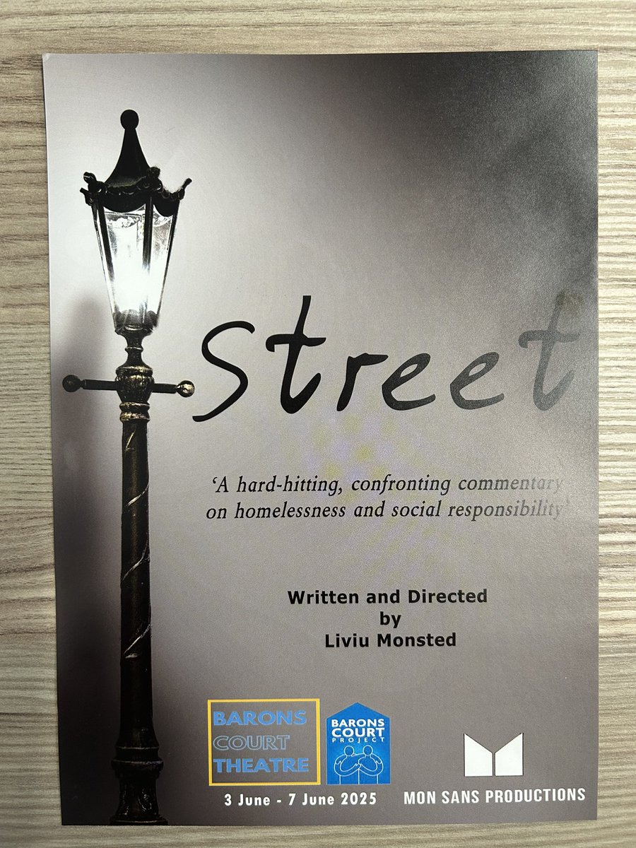 We are hoping you might like to book to see STREET at The Barons Court Theatre. Runs from 3rd to 7th June.
We receive 10% of the ticket sales.

baronscourttheatre.com/street