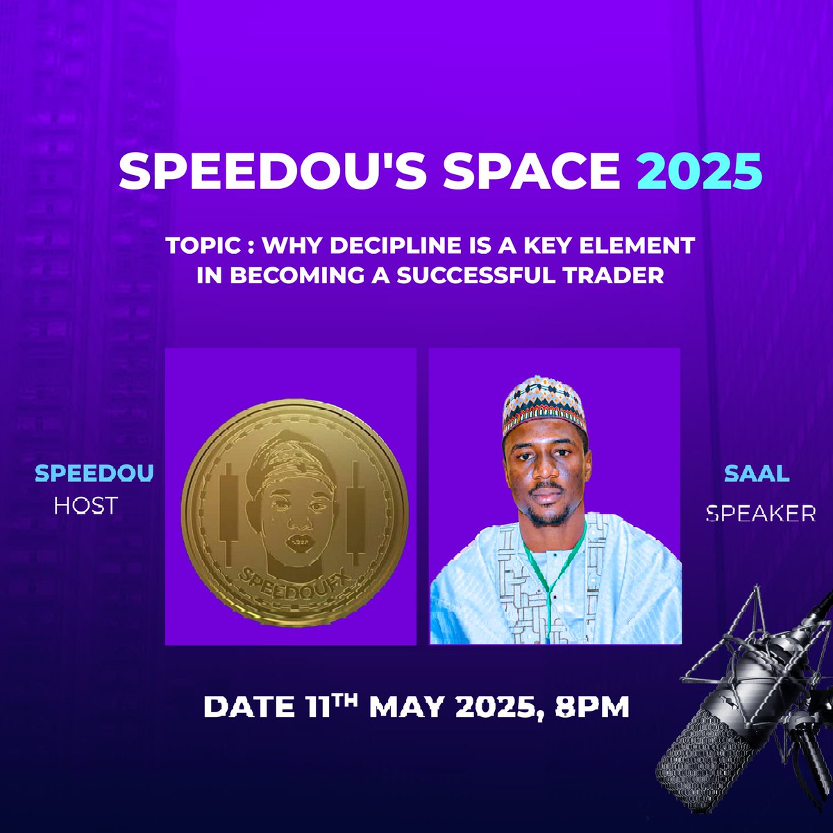 Set a reminder for my upcoming Space! x.com/i/spaces/1gqxv… 

Speedou's space 2025

Topic : Why decipline is a key element in becoming a successful trader

Host: speedou
Speaker: saal

Date 12th may 2025 ,8pm

X