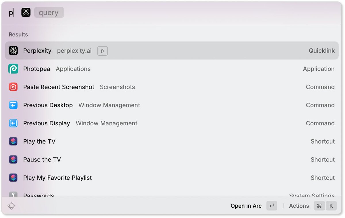 RaycastのQuick LinkにPerplexityのaliasで「p」って打った後にその後クエリを速攻で入れられるようにしたけど、便利。Raycastのショートカットからの流れで質問投げられるから、ブラウザとか最初に開くまでもない。