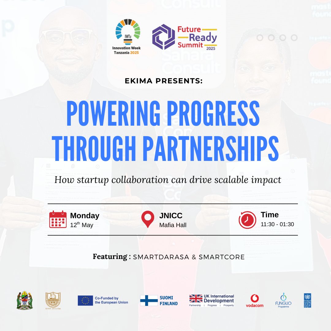 Ekima (@ekima_africa) on Twitter photo EKIMA at Innovation Week Tanzania 2025 😎🔥
Join us this Monday as we share the inspiring story of how two rival EdTech startups, <a href="/SmartDarasa/">smartDarasa</a> & <a href="/smartcoregroups/">Smartcore Enterprise Limited</a>, came together to build Ekima.
Get Ready for:
- Real stories
- Signing $1M MOUs
Register 👉🏽web.summitpoint.co.tz/register/iwtz EKIMA at Innovation Week Tanzania 2025 😎🔥
Join us this Monday as we share the inspiring story of how two rival EdTech startups, <a href="/SmartDarasa/">smartDarasa</a> & <a href="/smartcoregroups/">Smartcore Enterprise Limited</a>, came together to build Ekima.
Get Ready for:
- Real stories
- Signing $1M MOUs
Register 👉🏽web.summitpoint.co.tz/register/iwtz