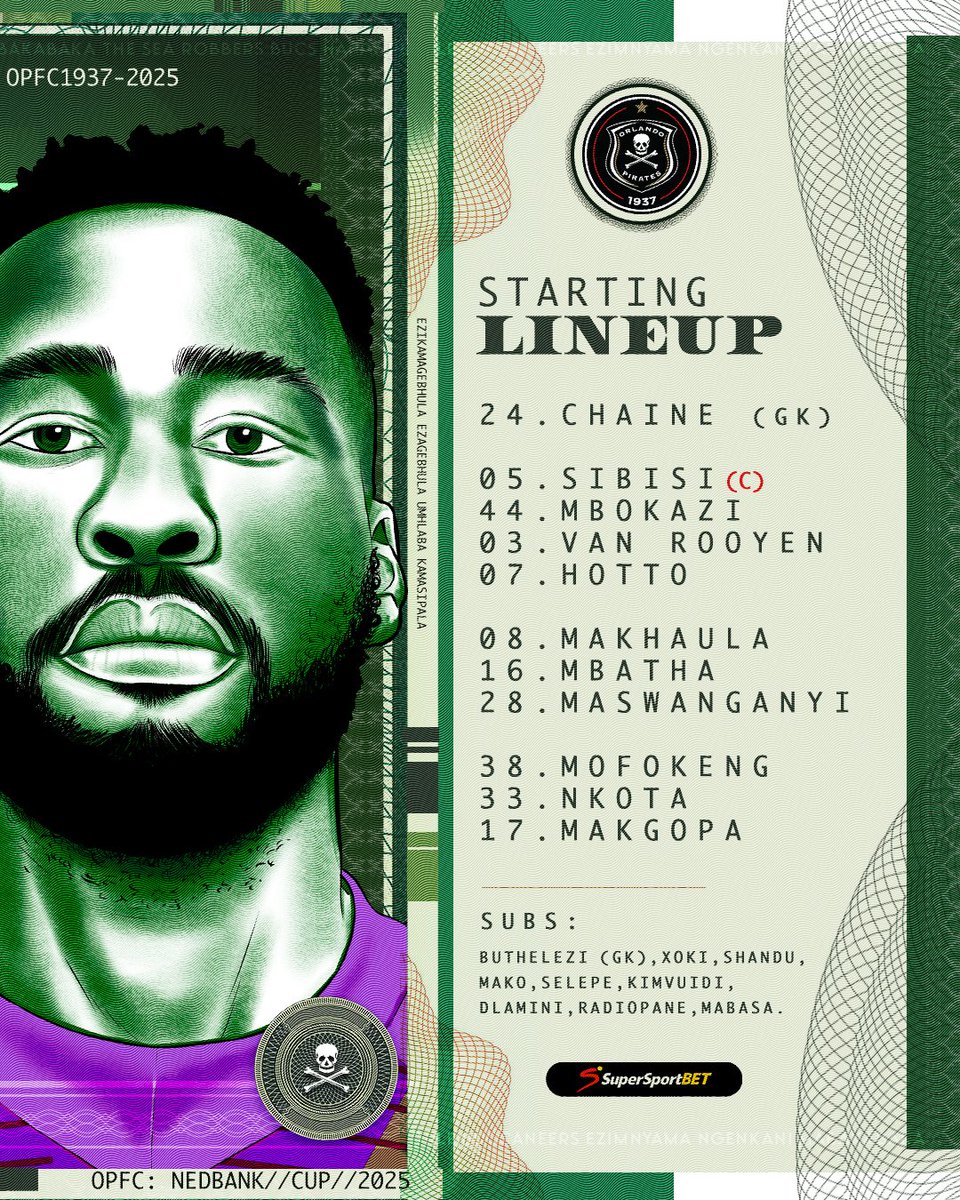 Orlando Pirates (@orlandopirates) on Twitter photo β οΈ STARTING_XI π€π€
π <a href="/KaizerChiefs/">Kaizer Chiefs</a>
ποΈ <a href="/MMStadium/">MosesMabhida Stadium</a>
β° 15h30
πΊ <a href="/SuperSportTV/">SuperSport π</a>
πΊ <a href="/Official_SABC1/">SABC 1</a>
β«βͺπ΄β
#OrlandoPirates
#OnceAlways β οΈ STARTING_XI π€π€
π <a href="/KaizerChiefs/">Kaizer Chiefs</a>
ποΈ <a href="/MMStadium/">MosesMabhida Stadium</a>
β° 15h30
πΊ <a href="/SuperSportTV/">SuperSport π</a>
πΊ <a href="/Official_SABC1/">SABC 1</a>
β«βͺπ΄β
#OrlandoPirates
#OnceAlways