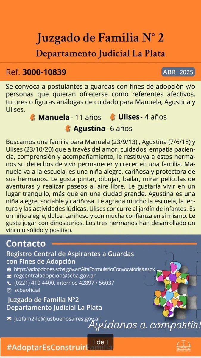 Les pedimos que difundan a tres hermanxs que buscan una familia. 
Con tu Rt haces que se visibilice la convocatoria y llegue a más personas.