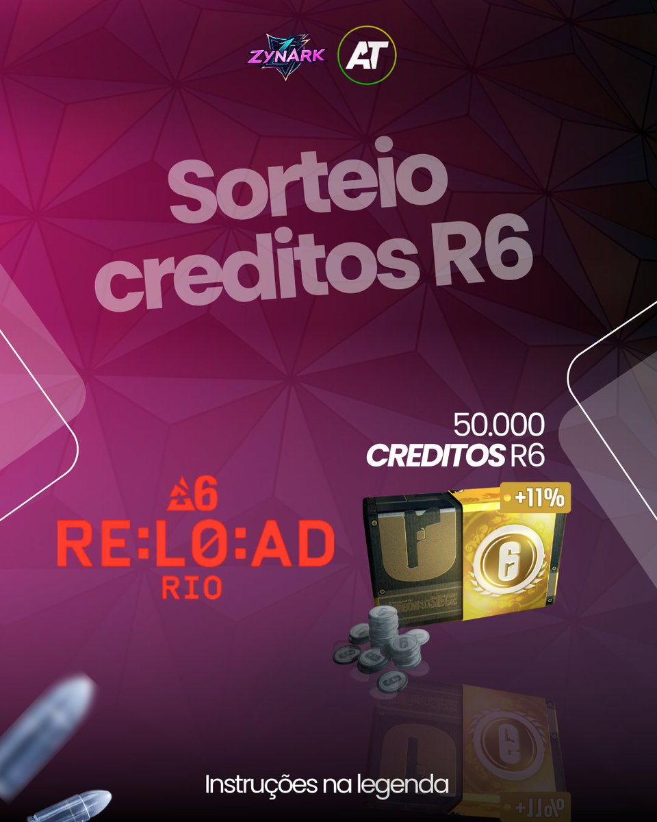 ⚠️ Sorteio do RE:L0:AD ⚠️

Em parceria com a <a href="/ZynarkEsports/">Zynark Esports</a>, estamos sorteando 50.000 créditos R6.

⏩ Seguir <a href="/ZynarkEsports/">Zynark Esports</a> e <a href="/R6atualizado/">ATUALIZADO</a>;
⏩ Marcar dois amigos nos comentários;
⏩ Dar like + RT

Resultado na quinta-feira.