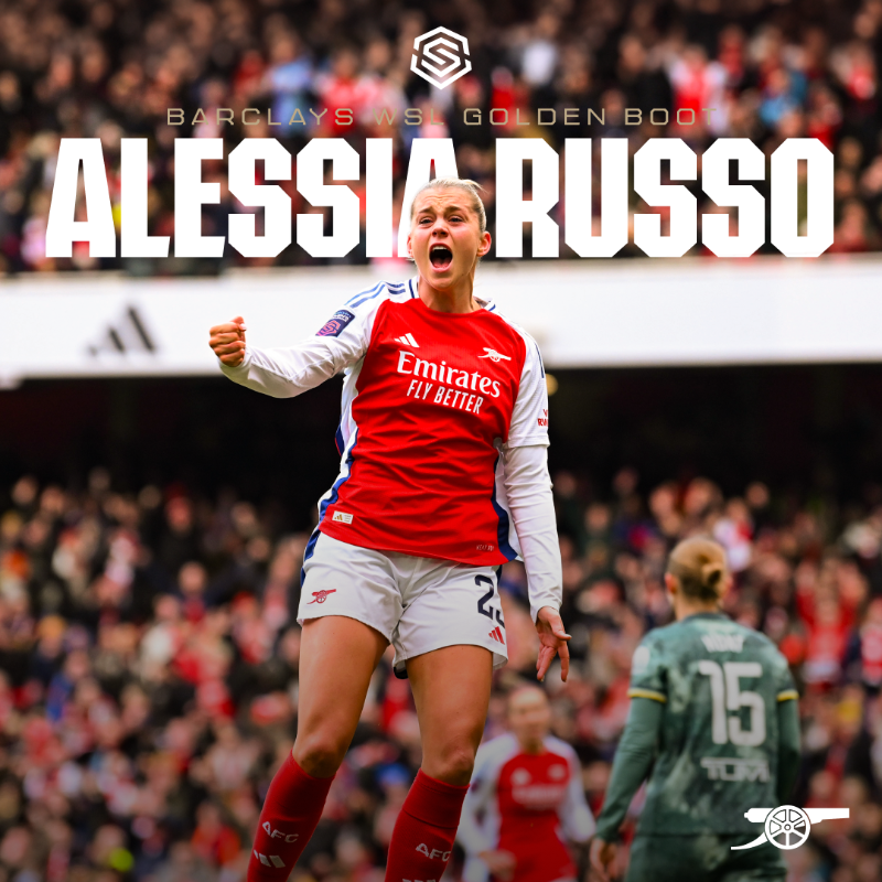 ArsenalWFC's tweet photo. Less is MORE 🌟

@alessiarusso7 is officially the @BarclaysWSL top goalscorer for the 2024/25 season! 👏
