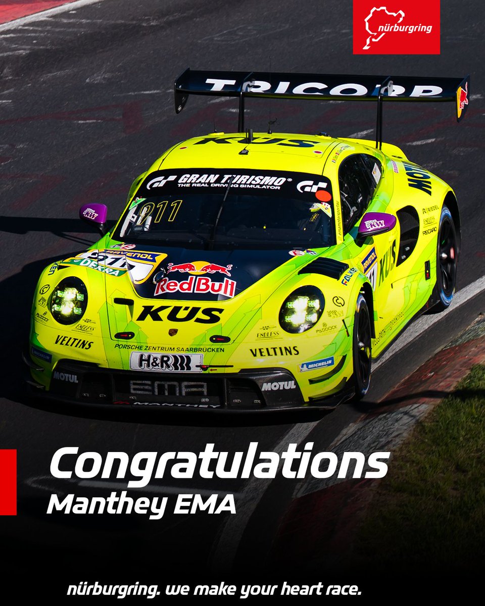 The Porsche 911 GT3 R (#911) wins the third race of the 2025 ADAC Nürburgring Langstrecken-Serie! 🏆

After him, the Mercedes-AMG GT3 from Mercedes-AMG Team GetSpeed (#14) and the Porsche 911 GT3 R from Falken Motorsports (#3) take second and third place.

#HeartRace #NLS3