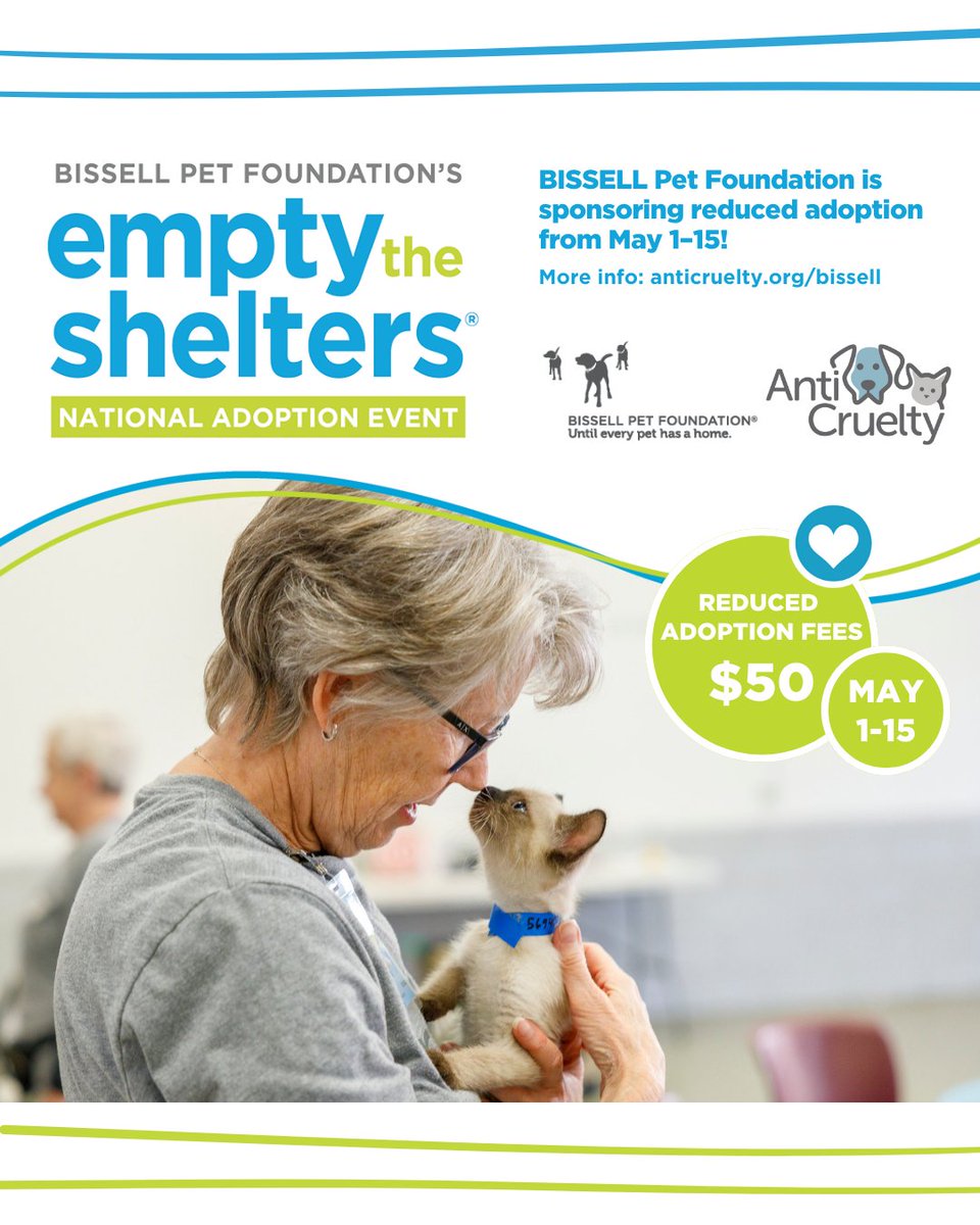 Anti-Cruelty (@anticruelty) on Twitter photo Adoption fees are still just $50 through May 15 thanks to our friends at BISSELL Pet Foundation and Cathy Bissell—but after that, it’s back to regular prices and fewer boops per square foot.
Don’t ghost your future best friend 👻! Adoption fees are still just $50 through May 15 thanks to our friends at BISSELL Pet Foundation and Cathy Bissell—but after that, it’s back to regular prices and fewer boops per square foot.
Don’t ghost your future best friend 👻!