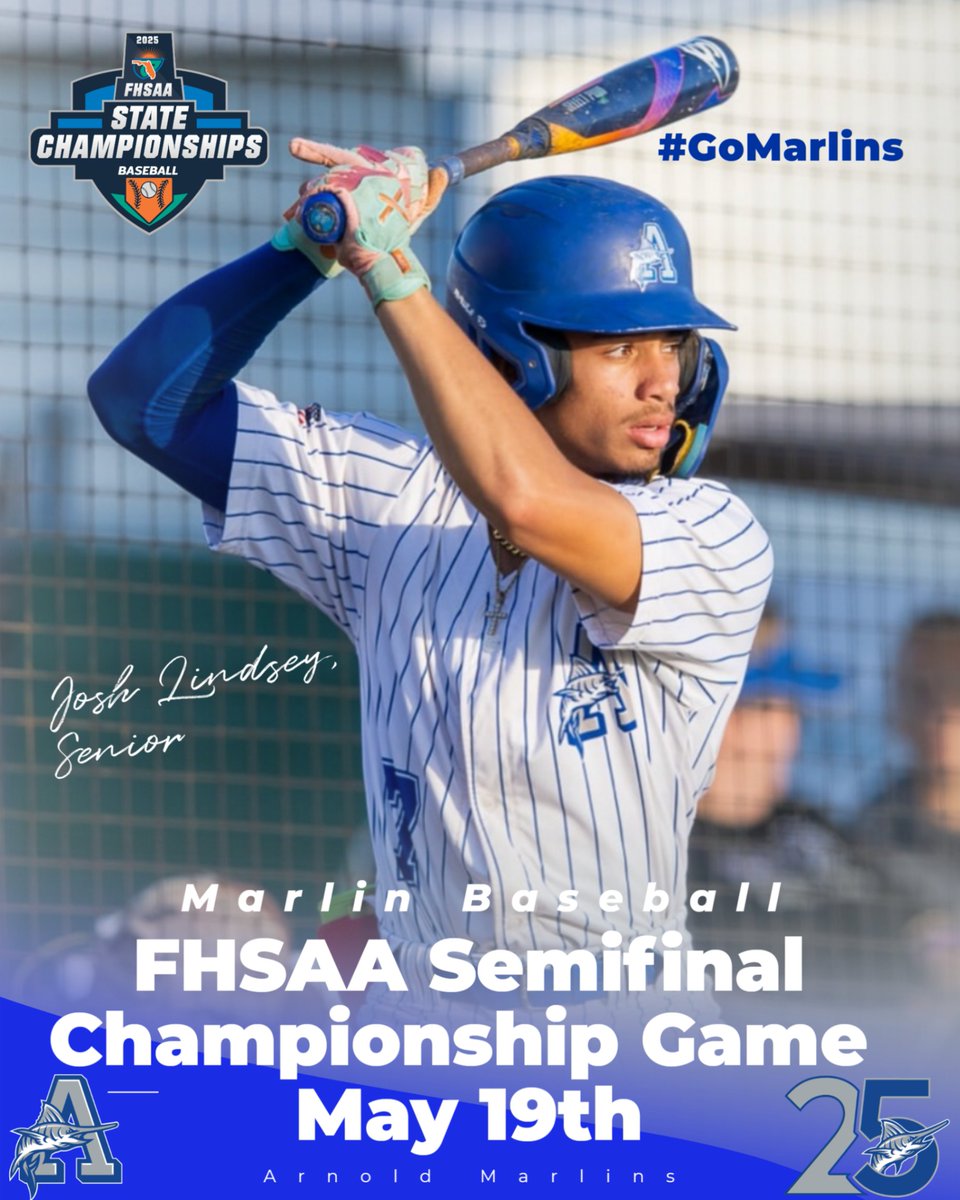 Josh Lindsey and Marlin Baseball travel to Ft Myers for the FHSAA Final Four Baseball Tournament's Semifinal Championship Game to be played Monday, May 19th.  Good luck Josh and let's #GoMarlins