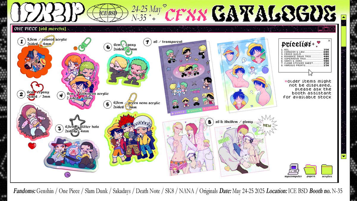 myxzip's tweet photo. [❤️&amp;🔃 appreciated!] ―୨୧⋆ ˚
🎀 𝓶𝔂𝔁.𝔃𝓲𝓹's #CFXX OTS Catalog 🎀

✦ Booth N-35 (2 days)
✦ Slam Dunk, Death Note, Sakamoto Days, NANA, Sk8, Genshin Impact, One Piece, Originals
🏷️ #cf20 #cf20catalogue #cfxxcatalogue #cf20catalog #cfxxcatalog https://t.co/OT3qcCjkZM
