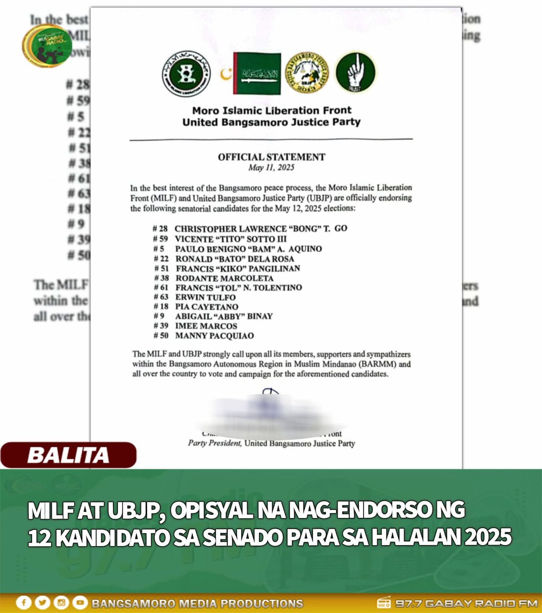 AsauReua's tweet photo. #5 BAM AQUINO  isa sa mga senador na inindorso ng MILF at UBJP (BARMM). Ibalik natin siya sa Senado. Huwag Kalimutan Numero 5 sa balota. #IbalikSaSenadoBamAquino #Halalan2025 https://t.co/2eNXUIbTxm