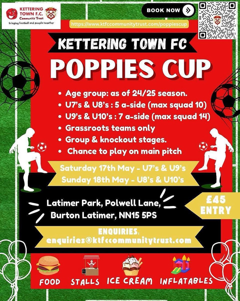 Last chance to book for the Poppies Cup 2025 🔴⚫️
Limited spaces still available at ages U7 - U10’s.  All teams will have the opportunity to play on the main stadium pitch 🙌 ⚽️
Only £45 Entry!! 🔥💥

ktfccommunitytrust.com/poppiescup