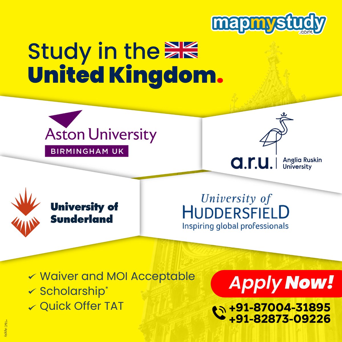 MapMyStudy's tweet image. Dreaming of studying in the UK? 
Your journey starts here with **MapMyStudy**!
💥 Waiver &amp;amp; MOI Accepted
🎯 Scholarships Available
⚡ Quick Offer Turnaround
📲 Apply Now: +91-87004-31895 | +91-82873-09226
#MapMyStudy #StudyAbroad #uk