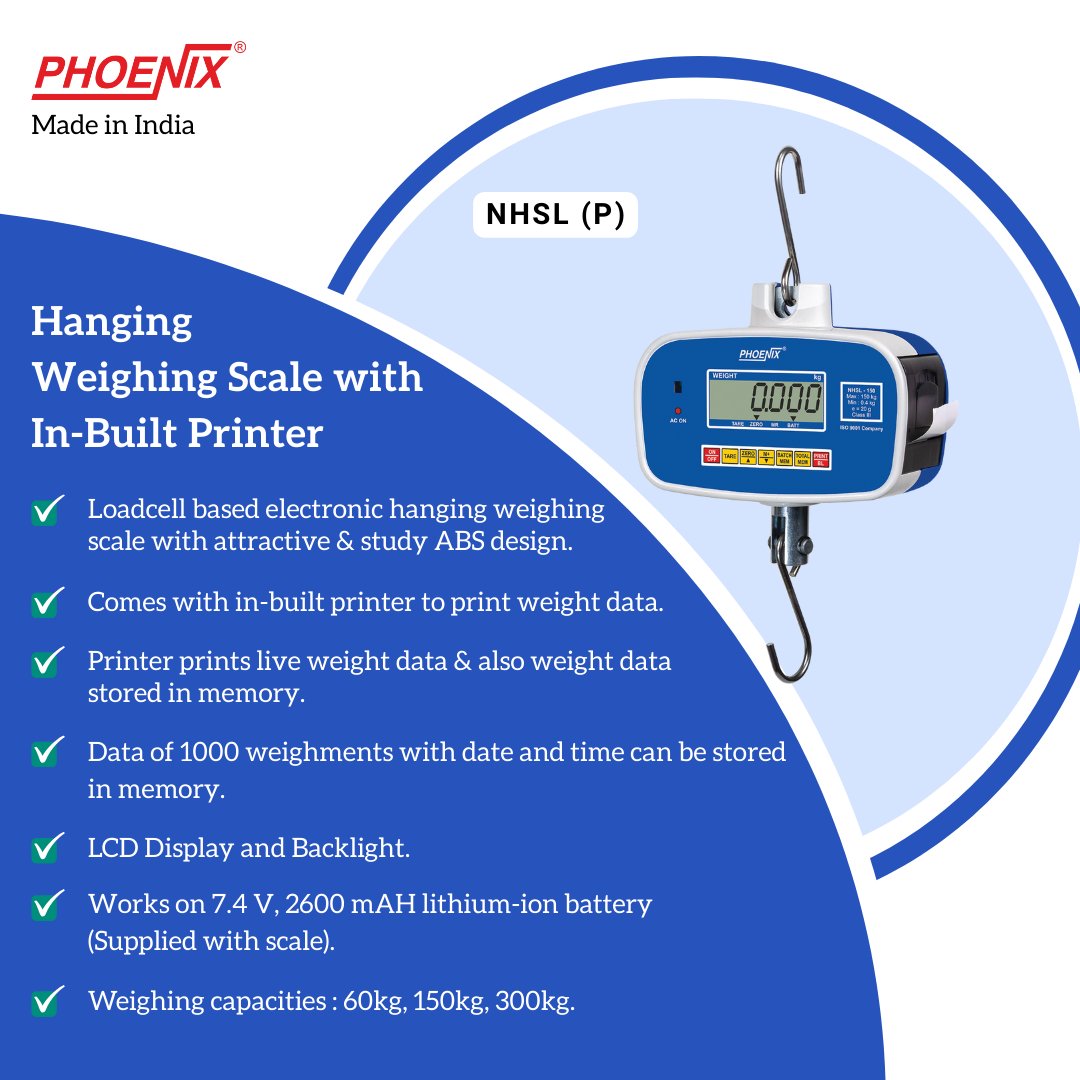 Phoenix_Nitiraj's tweet image. Presenting Hanging Weighing Scale with in-built Printer!
Printer prints live weight data and also weight data stored in memory.

For more details, visit nitiraj.net/product/nhs-l-… 

#hangingweighingscale #weightmachine #madeinindia #nitirajengineers #phoenix
