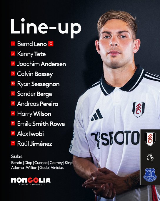 XI: Leno (C), Tete, Andersen, Bassey, Sessegnon, Berge, Andreas, Wilson, Smith Rowe, Iwobi, Raúl

Subs: Benda, Diop, Cuenca, Cairney, King, Adama, Willian, Godo, Vinícius