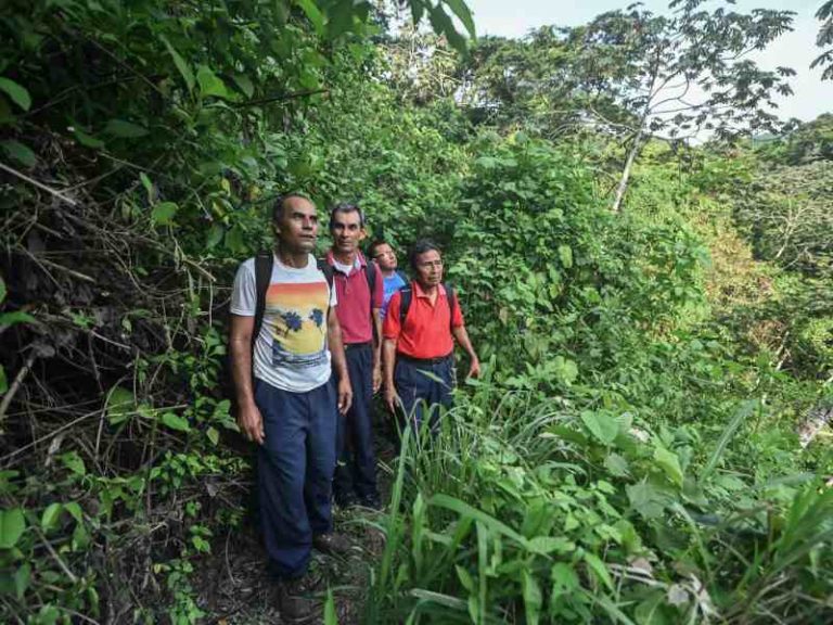 elsalvadorcom's tweet photo. Debido al cierre de la autopista Los Chorros, decenas de personas se sumergen en un bosque sin camino para evitar cinco horas de trafico. El camino por la montaña no es sencillo, en algunas ocasiones se deben de pasar quebradas y saltar entre rocas para poder avanzar.

Lee más de esta travesía en 👉 https://t.co/wv8rl3bmla