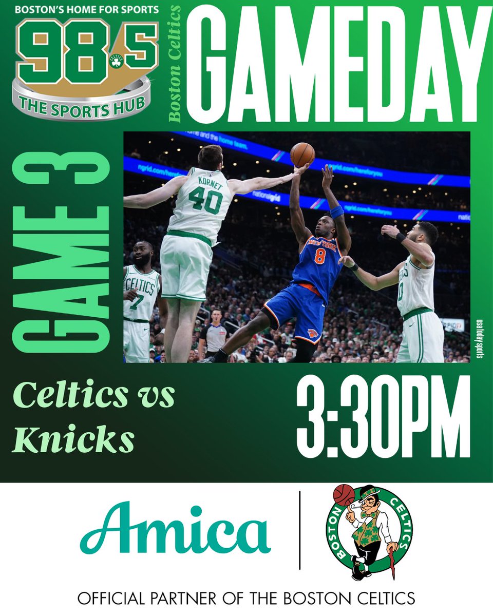 🏀 THIS AFTERNOON: The @Celtics take on the #Knicks live from #NYC for Game 3 of the second round of the NBA Playoffs! #NBAPlayoffs #Celtics #NBA #sponsored #AmicaPartner @amicainsurance #AmicaInsurance