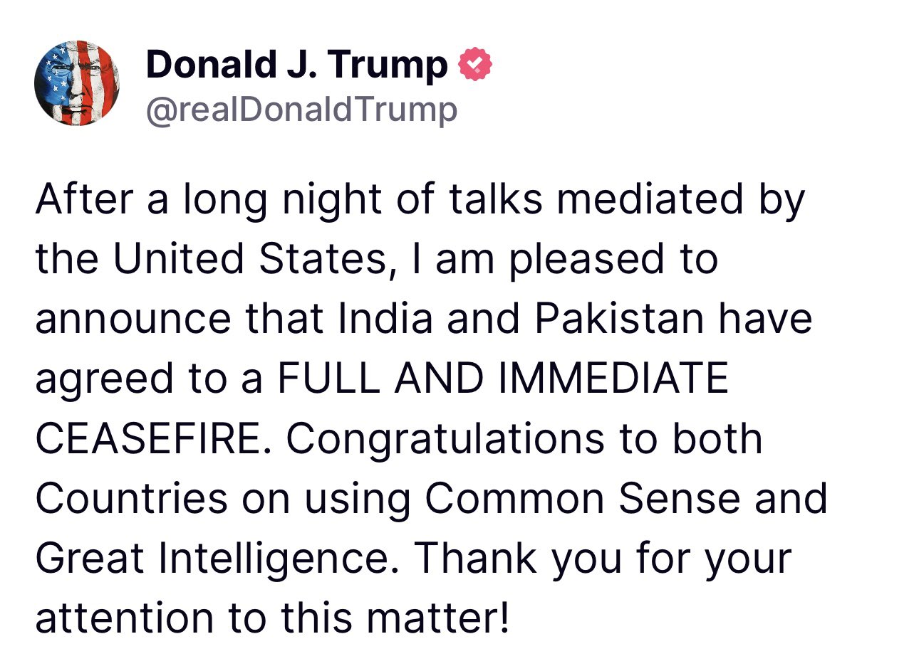 Trump On Ind Pak Truce