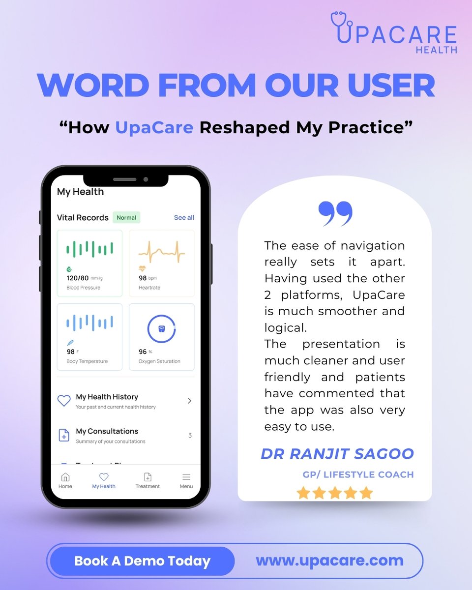 UpaCare's tweet photo. ‘The ease of navigation really sets it apart.’ — Dr. Ranjit Sagoo No more headaches, no more wasted time. 
💻 Dr. Sagoo found a solution that truly works for both him and his patients. 🧑‍⚕️💡 UpaCare’s simple interface was exactly what he needed to get back to doing what he loves https://t.co/JUffeXB6xM