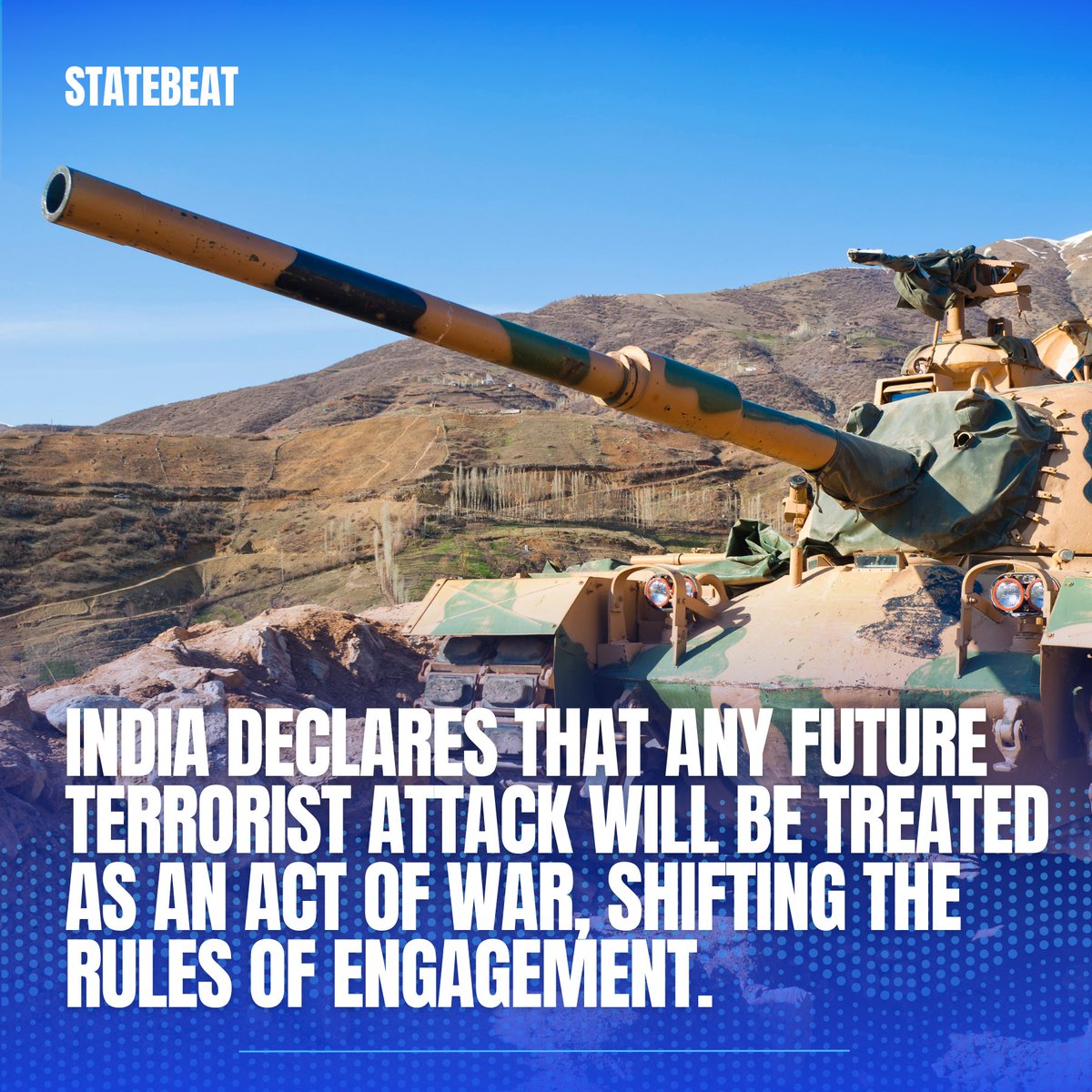 thestatebeat's tweet photo. 🚨 Breaking: India announces that any future terrorist attack will be treated as an Act of War. A powerful move to safeguard its sovereignty and send a strong message to those who threaten peace.
#actofwar #IndiaPakistanWar #IndianArmy #PakistanArmy #Geopolitics #IndiaPakistanWar https://t.co/fx2AWO0rel