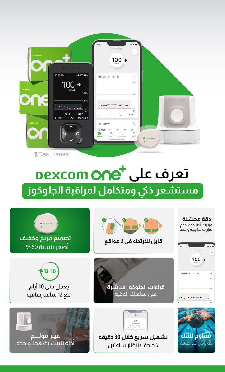 حاب تعرف أكثر عن Dexcom ONE+🤔⁉️

صممت إنفوجرافيك بسيط يوضح أبرز مميزاته بشكل سريع وسهل 🤩✨

مستشعر ذكي ومتكامل لمتابعة الجلوكوز 👇🏻

#سكري_الان